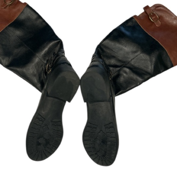 Two toned Black and brown faux leather knee high boots, size 6.5 with buckles. - Picture 3 of 8